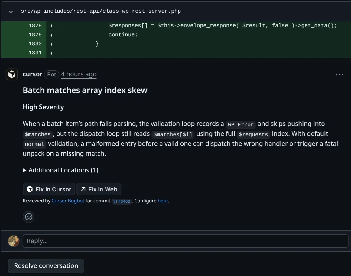 Cursor Bugbot route handler confusion review