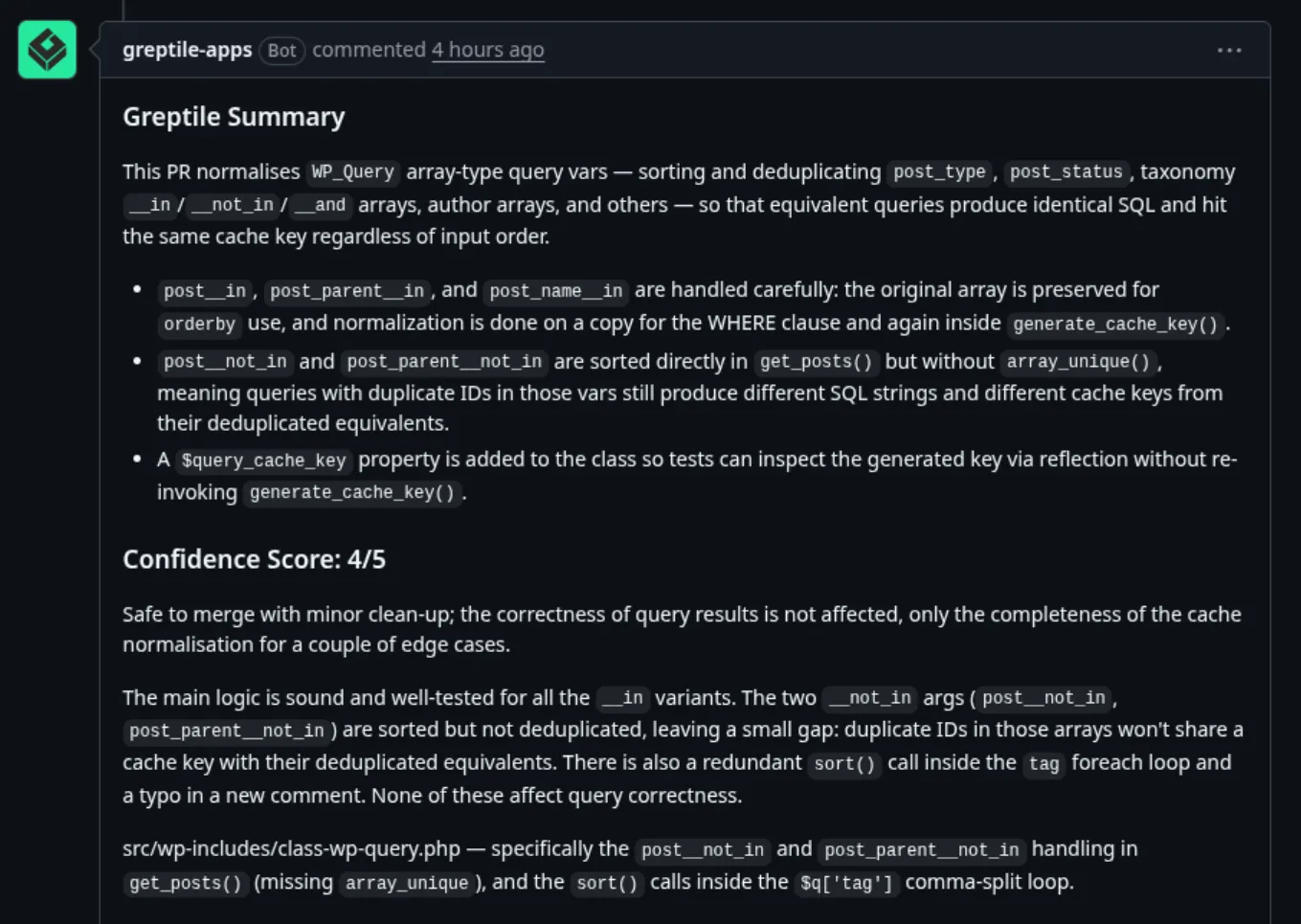 Greptile SQL injection review