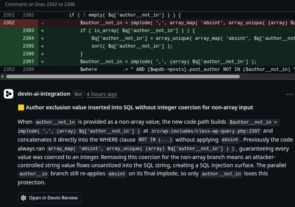 Devin SQL injection review