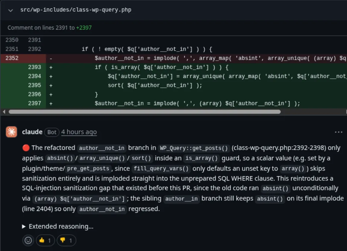 Claude SQL injection review