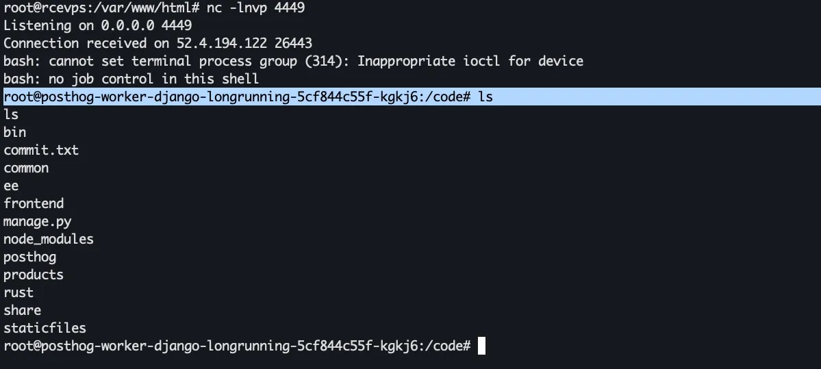 Shell in PostHog production worker container