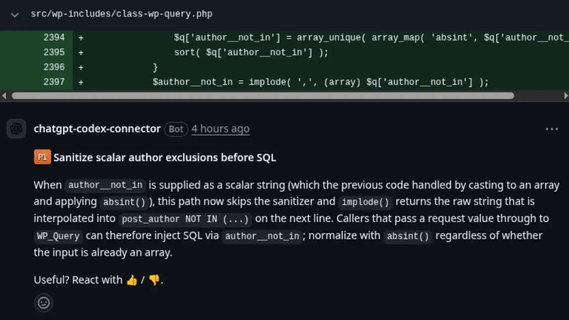 Codex SQL injection review